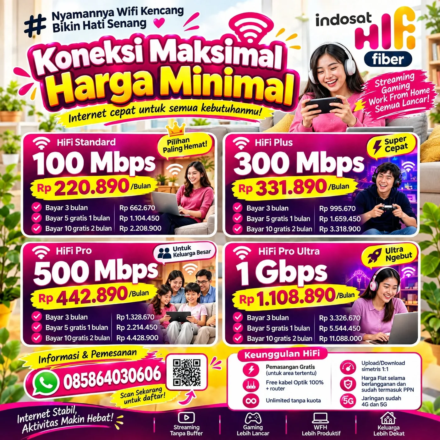 Promo paket Indosat HiFi Fiber mulai 100 Mbps hingga 1 Gbps